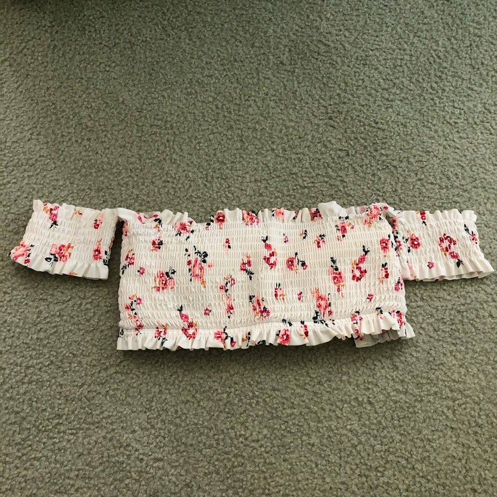 Floral off the shoulder bandeau swim top